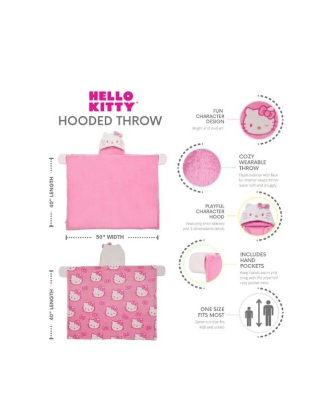 Kids’ Plush Hooded Throw with Faux Fur Lining, 40" x 50" Hello Kitty - Picture 2 of 2